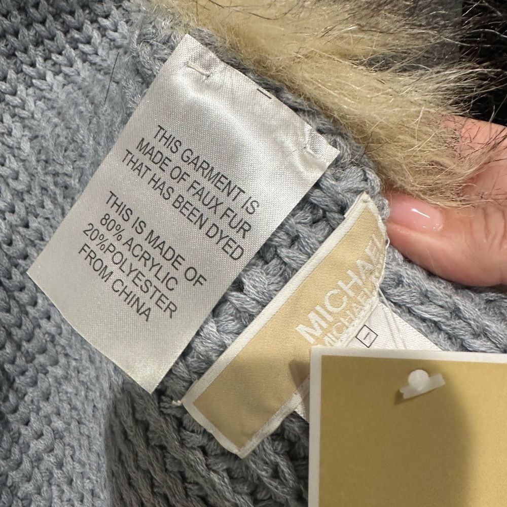 Michael Kors Gray Knit Scarf Faux Fur Pockets - Picture 7 of 8